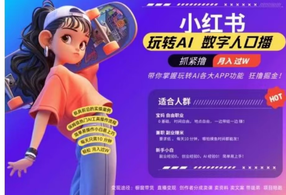 小红书数字人暴力起号，AI改写文案，流量火爆月入破W轻松拿捏，再也不用费劲录口播-青创网