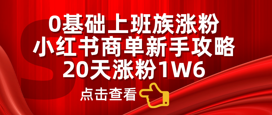 小红书商单新手攻略，20天涨粉1.6w，0基础上班族涨粉-青创网