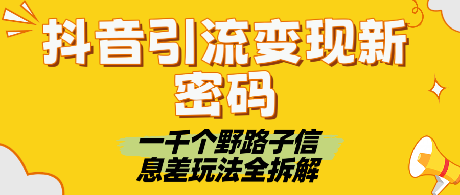 抖音引流变现新密码！一千个野路子信息差玩法全拆解-青创网