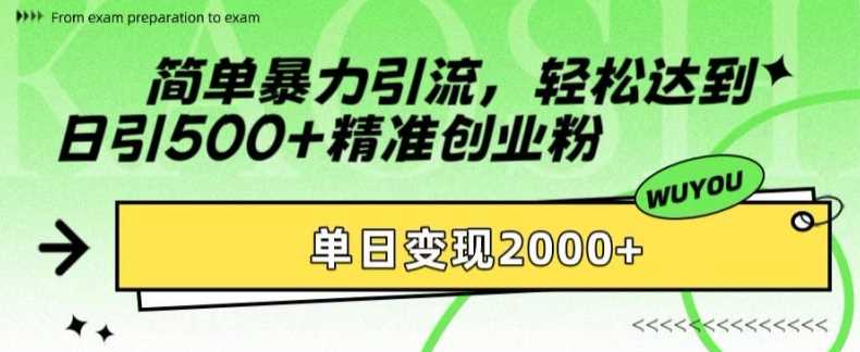 简单暴力引流轻松达到日引500+精准创业粉，单日变现2k【揭秘】-青创网