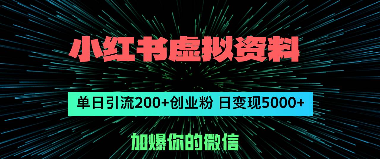 小红书虚拟资料日引流200+创业粉，单日变现5000+-青创网